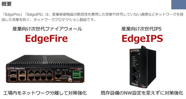 図2：トレンドマイクロのファイアウォール機器「EdgeFire」とIPS装置「EdgeIPS」の外観と概要（出典：NECネッツエスアイ）