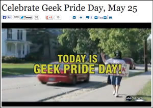 写真1　Geek Pride Dayを報じるABC Newsサイトのビデオニュース。スターウォーズの衣装を着たギークが、道行く車に手を振っている