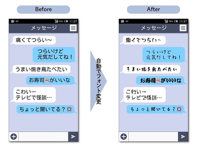 図1：DNP感情表現フォントシステムを採用したチャット画面の例（出典：大日本印刷）